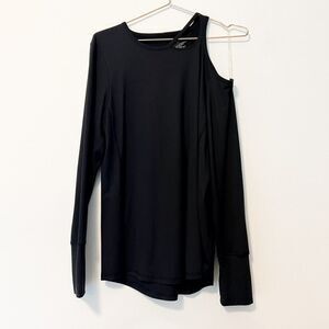 NWT Tahari Sport Long Sleeve Cold Shoulder Black Tee Tshirt Medium